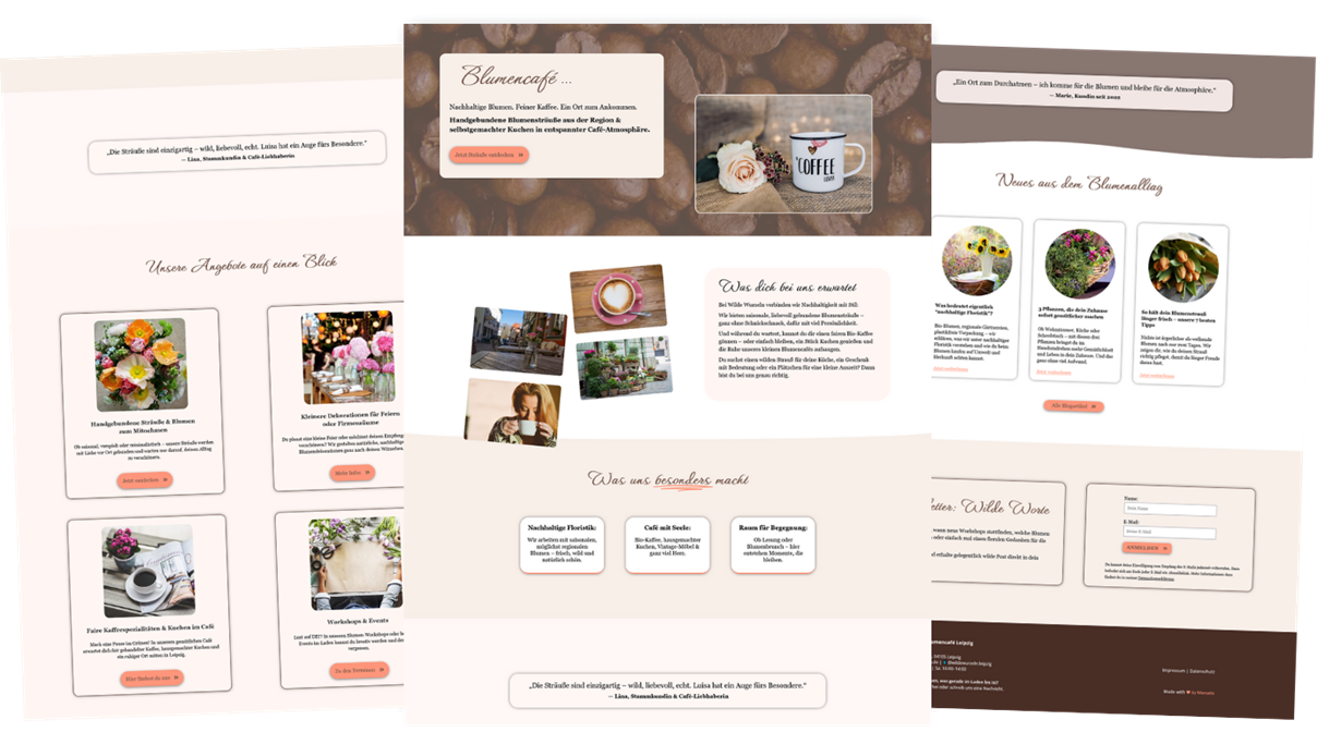 Portfolio Design-Entwurf: Website für ein lokales Blumencafe