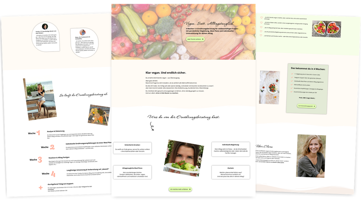 Portfolio Design-Entwurf: Website Ernährungsberaterin